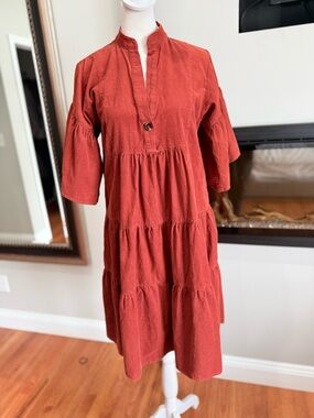 Uncle Frank rust orange tiered dress 100% cotton